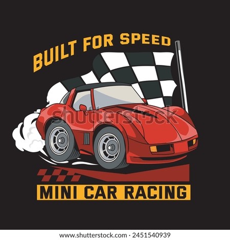 Vector Illustration of Red Mini Car with Vintage Illustration Available for Kids Badge