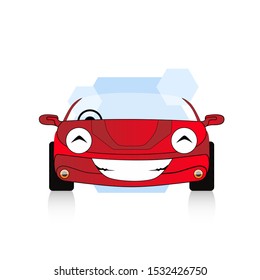 vector illustration of a red modern sport car in cute cartoon style. The front looks. With a white background, isolated.