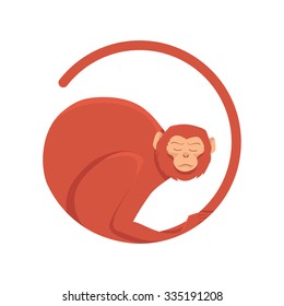 Vector illustration of a red monkey. Monkey in a circle with a long tail in 2016.