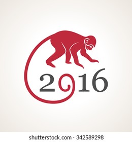 Vector illustration of red monkey. Symbol of 2016 on the Chinese calendar. Silhouette of animal, decorated patterns. Element for New Year design