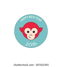 Vector illustration of red monkey. Symbol 2016. New Year design. Simple geometric icon, line art.