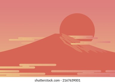 Vector illustration of the red Mount Fuji.