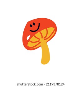 Vector illustration red mushroom and smiling face  Cartoon character