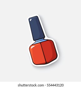 Vector illustration. Red nail polish. Cosmetics and makeup. Fashion element. Cartoon sticker in comic style with contour. Decoration for greeting cards, posters, patches, prints for clothes, emblems