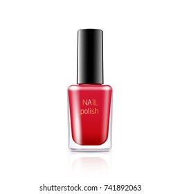 Vector illustration of a red nail polish. Isolated realistic glass bottle on white background