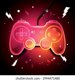 Vector Illustration Red Neon Color Game Controller