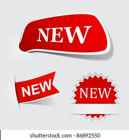 Vector illustration of red New tags. Just place labels on any texture.