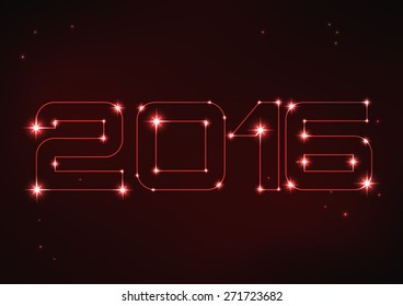 Vector illustration of red number 2016 in style of constellation  