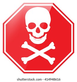 Vector illustration red octagon danger sign with skull symbol. Warning sign