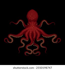 Vector illustration of red octopus