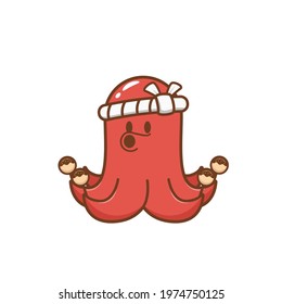 Vector illustration of red octopus chef takoyaki isolated on a white background