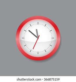 Vector illustration of red office wall clock 