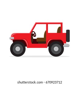 Vector illustration of red off-road car isolated on white background. Modern vehicle.