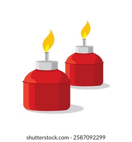 Vector illustration of red oil lamp or Pelita, traditional Malay oil lamp lit up during Ramadan and Hari Raya Aidilfitri