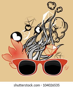 vector illustration of red old-fashioned sunglasses