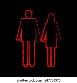 Vector illustration of Red on black - man and a woman