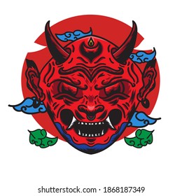 Vector illustration of red oni mask isolated on white background. good for t-shirts