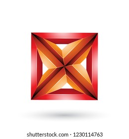 Ilustración vectorial de la forma 3d geométrica de cuadrado rojo y naranja y de la forma triangular X aislada en un fondo blanco