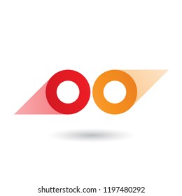 Vector Illustration of Red and Orange Binoculars Shaped Round Icon isolated on a White Background