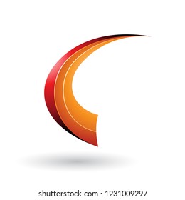 Ilustración vectorial de la letra C volante dinámica roja y naranja aislada en un fondo blanco