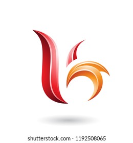 Vector Illustration of Red and Orange Glossy Leaf Shaped Letter B or K isolated on a White Background