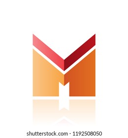 Vector Illustration of Red and Orange Letter M with a Thick Stripe and Reflection isolated on a White Background