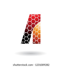 Ilustración vectorial de la letra roja y naranja A con patrón de abeja aislada en un fondo blanco