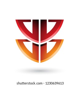 Vector Illustration of Red and Orange Shield Like Shape of Letter B isolated on a White Background