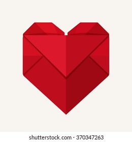 Vector illustration: red origami heart symbol with letter for Valentine's Day decoration