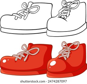 Vector illustration of red and outline shoes