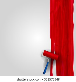 Vector illustration of red pain dripping and paint roller