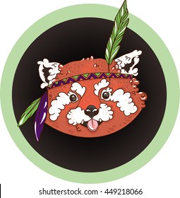 vector illustration of red panda bear as American indian