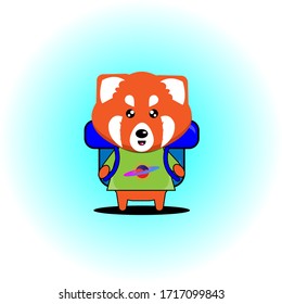 vector illustration of a red panda carrying a bag