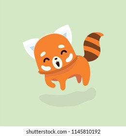 Vector illustration of red panda cartoon style on pastel background.