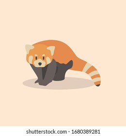 Vector illustration of red panda cartoon style on pastel background.