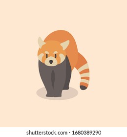 Vector illustration of red panda cartoon style on pastel background.