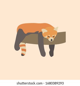 Vector illustration of red panda cartoon style on pastel background.
