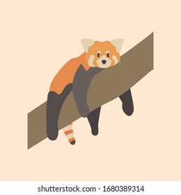 Vektorillustration-Illustration von rotem Panda-Cartoon-Stil auf pastellfarbenem Hintergrund.