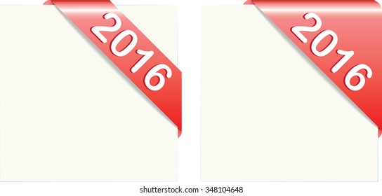 Vector illustration of Red  paper corners with text 2016