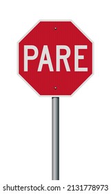 Vector illustration of the red Pare (Stop for South America countries) road sign with reflective effect