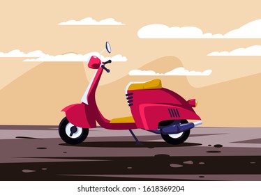 Vector illustration of a red parked scooter