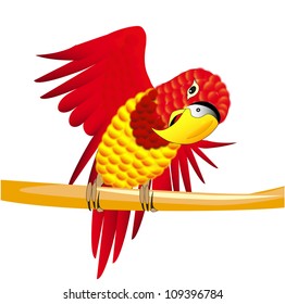 Vector illustration of a red parrot on the branch