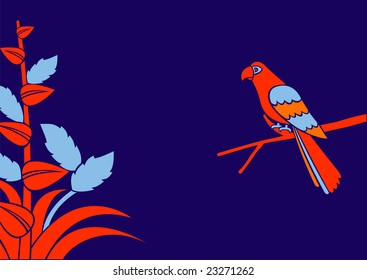 Vector Illustration of a red parrot on a branch