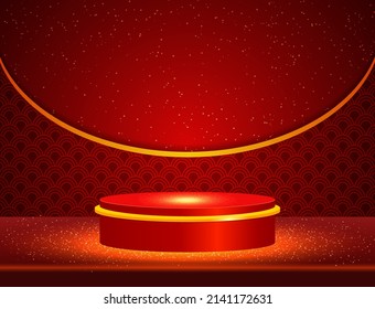 Vector illustration red pattern background with sparkle stage shine podium