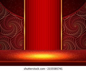 Vector illustration red pattern spiral dots background with sparkle stage shine floor for design