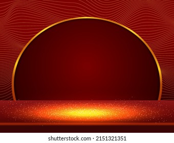 Vector illustration red pattern wave background with sparkle stage shine floor for design