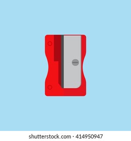 Vector illustration red pencil sharpener isolated on blue background. Sharpener flat icon. 