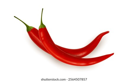 Vector illustration of red pepper with green stems on white isolated background. Suitable for design and packaging of food, cooking and spices.