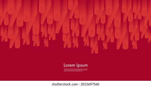 Vector illustration with red percent symbols falling down on red background, sale advertising poster backdrop, business presentation cover