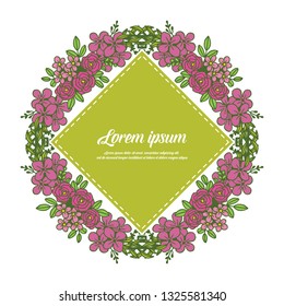 Vector illustration red and pink flower frame with greeting card romantic hand drawn
